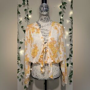 Tie-Front Floral Blouse -P2P 22 in, length 30 inches, intimately by free people